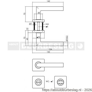 Intersteel 1747 deurkruk Bastian op rozet verdekt 55x55x10 mm met nokken en WC-sluiting met stift 7x7 mm PVD messingkleur - R26010191 - afbeelding 2