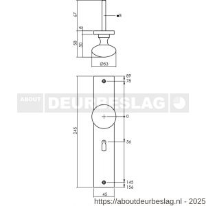 Intersteel Living 2128 knopschild rechthoekig 245x45x8 mm met vaste knop Paddenstoel en wisselstift sleutelgat 56 mm PVD messingkleur - R26010194 - afbeelding 2