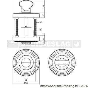 Intersteel Living 3178 WC-sluiting verdekt met rillen diameter 55x10 mm en nokken met stift 8x8 mm PVD messingkleur - R26010197 - afbeelding 2