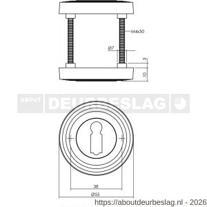 Intersteel Living 3178 sleutelrozetten verdekt met rillen diameter 55x10 mm en nokken PVD messingkleur - R26011019 - afbeelding 2