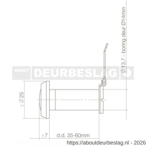 Intersteel Living 4055 deurspion 180 graden deurdikte 35-60 mm diameter 14 mm messing - R26006694 - afbeelding 2