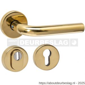Intersteel 4057 set achterdeurbeslag rond deurkruk Luzern met massieve rozetten en SKG3 veiligheidsrozetten PVD messingkleur - R26010870 - afbeelding 1