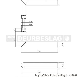 Intersteel 4057 deurkruk Jura met rozet massief verdekt 53x53x10 mm met nokken PVD messingkleur - R26010869 - afbeelding 2