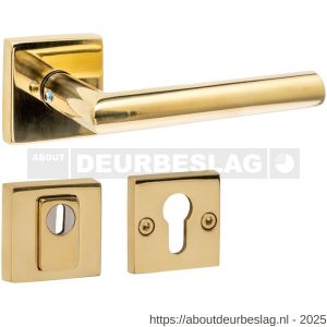 Intersteel 4057 set achterdeurbeslag vierkant deurkruk Jura met massieve rozetten en SKG3 veiligheidsrozetten PVD messingkleur - R26010868 - afbeelding 1