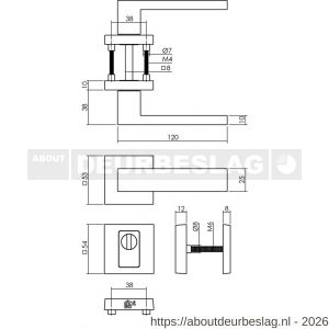 Intersteel 4057 set achterdeurbeslag vierkant deurkruk Amsterdam met massieve rozetten en SKG3 veiligheidsrozetten PVD messingkleur - R26010866 - afbeelding 2