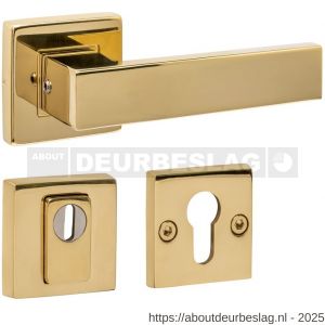 Intersteel 4057 set achterdeurbeslag vierkant deurkruk Amsterdam met massieve rozetten en SKG3 veiligheidsrozetten PVD messingkleur - R26010866 - afbeelding 1