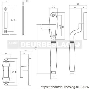 Intersteel Living 5614 raamsluiting rechts Ton met sluitplaat en sluithaak messing gelakt-ebbenhout - R26007957 - afbeelding 2