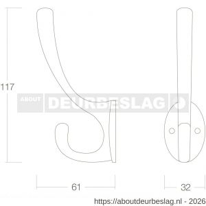Intersteel Living 6926 kapstokhaak ovaal messing gelakt - R26007765 - afbeelding 2