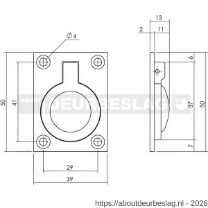 Intersteel Living 7526 luikring recht 50x39 mm messing gelakt - R26009607 - afbeelding 2