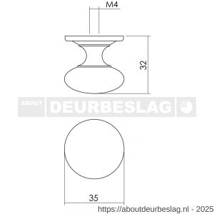 Intersteel Living 8478 meubelknop paddenstoel diameter 35 mm met achterplaat messing gelakt - R26007857 - afbeelding 2