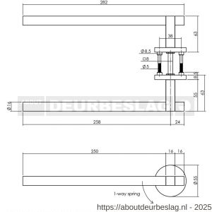 Intersteel 0718 deurkruk Shiraat by Grand en Johnson op rozet éénzijdig verdekt links diameter 55x8 mm PVD messing mat - R26011172 - afbeelding 2