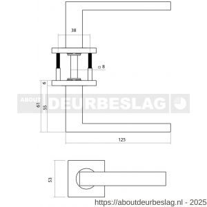 Intersteel 1035 deurkruk gatdeel rechts Q 05 op rozet verdekt 53x53x6 mm PVD messing mat - R26011230 - afbeelding 2