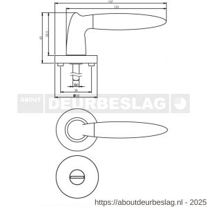 Intersteel 1682 deurkruk Elen op rozet verdekt diameter 52x10 mm met nokken en WC-sluiting met stift 8x8 mm chroom-nikkel mat - R26004833 - afbeelding 2