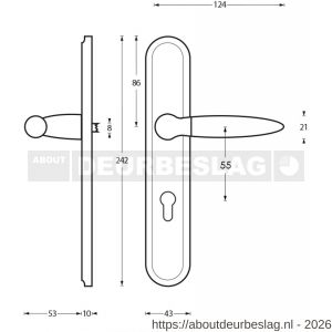Intersteel Living 1682 deurkruk Elen op schild ovaal 242x43 mm profielcilindergat 55 mm chroom-nikkel mat - R26004842 - afbeelding 2