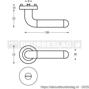 Intersteel 1683 deurkruk Agatha op rozet verdekt diameter 52x10 mm met nokken en WC-sluiting met stift 8x8 mm chroom-nikkel mat - R26004848 - afbeelding 2