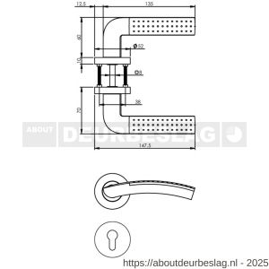 Intersteel 1688 deurkruk Sharon op rozet verdekt diameter 52x10 mm met nokken en cilinderrozetten chroom-nikkel mat - R26004900 - afbeelding 2