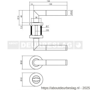 Intersteel 1693 deurkruk Bastian op rozet verdekt diameter 52x10 mm met nokken en WC-sluiting met stift 8x8 mm chroom-nikkel mat - R26004913 - afbeelding 2