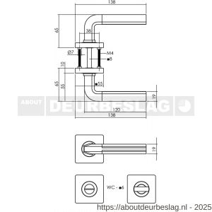 Intersteel 1718 deurkruk Amber op rozet verdekt 55x55x10 mm met nokken en WC-sluiting met stift 6x6 mm chroom-nikkel mat - R26004996 - afbeelding 2