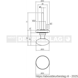 Intersteel 2126 knoprozet verdekt met rillen diameter 55x10 mm en nokken chroom - R26008027 - afbeelding 1