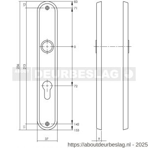 Intersteel 2530 langschild ovaal 236x37x9 mm profielcilindergat 72 mm chroom - R26002927 - afbeelding 2