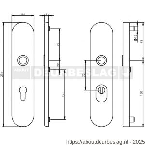 Intersteel 3821 SKG3 veiligheidsschilden ovaal verdekt 252x54 mm profielcilindergat 72 mm met kerntrekbeveiliging chroom - R26003487 - afbeelding 2