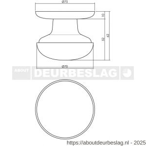 Intersteel 3930 voordeurknop zwaar diameter 70 mm op achterplaat diameter 75 mm chroom - R26001016 - afbeelding 2