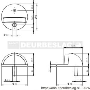 Intersteel Living 4420 deurstop bolrond diameter 45x22 mm vloermontage chroom - R26007395 - afbeelding 2