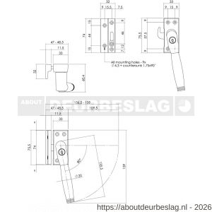Intersteel Living 6616 SKG* afsluitbare raamsluiting rechts inclusief sluitplaat met kom Ton 222 chroom-ebbenhout - R26003805 - afbeelding 2