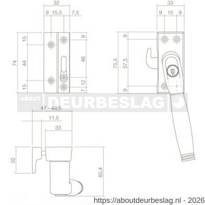 Intersteel Living 6616 SKG* afsluitbare raamsluiting links inclusief sluitplaat met kom Ton 222 chroom-ebbenhout - R26003806 - afbeelding 2