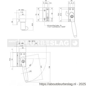 Intersteel Living 6616 SKG* afsluitbare raamsluiting rechts inclusief sluitplaat met kom Ton 400 chroom-ebbenhout - R26003807 - afbeelding 2