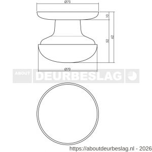 Intersteel Living 3930 voordeurknop zwaar diameter 70 mm op achterplaat diameter 75 mm chroom mat - R26007410 - afbeelding 2