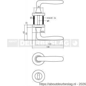 Intersteel 1692 deurkruk Bjorn op rozet verdekt diameter 52x10 mm met nokken en sleutelrozetten nikkel mat - R26005102 - afbeelding 2