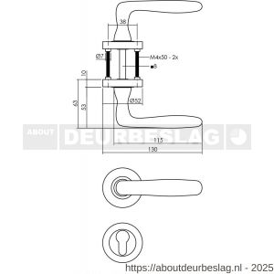 Intersteel 1692 deurkruk Bjorn op rozet verdekt diameter 52x10 mm met nokken en cilinderrozetten nikkel mat - R26005103 - afbeelding 2