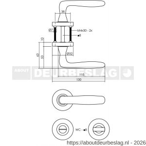 Intersteel 1692 deurkruk Bjorn op rozet verdekt diameter 52x10 mm met nokken en WC-sluiting met stift 8x8 mm nikkel mat - R26005104 - afbeelding 2