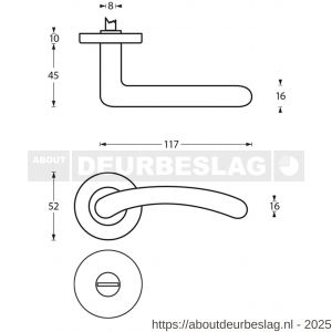 Intersteel 1699 deurkruk Marieke op rozet verdekt diameter 52x10 mm met nokken en WC-sluiting met stift 8x8 mm chroom-nikkel mat - R26005136 - afbeelding 2