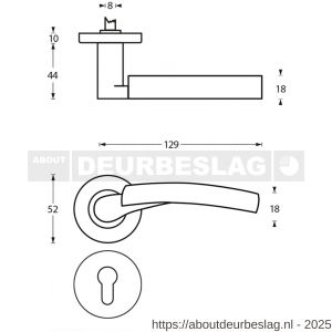 Intersteel 1700 deurkruk Bryan op rozet verdekt diameter 52x10 mm met nokken en cilinderrozetten chroom-nikkel mat - R26005141 - afbeelding 2
