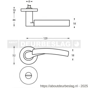Intersteel 1700 deurkruk Bryan op rozet verdekt diameter 52x10 mm met nokken en WC-sluiting met stift 8x8 mm chroom-nikkel mat - R26005142 - afbeelding 2