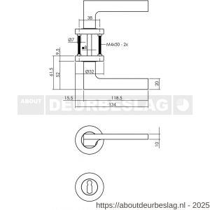 Intersteel 1705 deurkruk Ben op rozet verdekt diameter 52x10 mm met nokken en sleutelrozetten chroom-nikkel mat - R26005148 - afbeelding 2