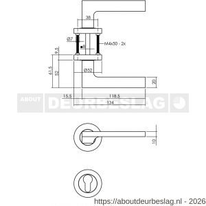 Intersteel 1705 deurkruk Ben op rozet verdekt diameter 52x10 mm met nokken en cilinderrozetten chroom-nikkel mat - R26008109 - afbeelding 2