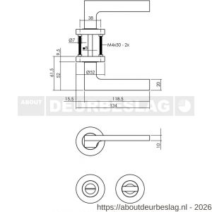 Intersteel 1705 deurkruk Ben op rozet verdekt diameter 52x10 mm met nokken en WC-sluiting met stift 8x8 mm chroom-nikkel mat - R26005149 - afbeelding 2