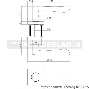 Intersteel 1714 deurkruk Dean op rozet verdekt 55x55x10 mm met nokken en sleutelrozetten chroom-nikkel mat - R26005159 - afbeelding 2