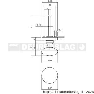 Intersteel Living 2126 knop 212600 rond centraal vast op ronde rozet 7 mm nok met stift M10/8x89 mm nikkel mat - R26001968 - afbeelding 2