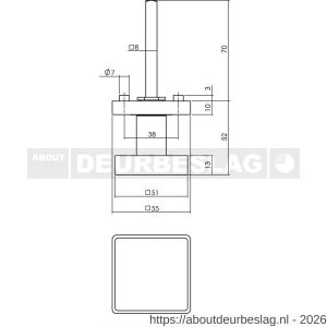 Intersteel Living 2126 knop 212602 vierkant centraal vast op vierkant rozet 7 mm nokken met stift M10/8x89 mm nikkel mat - R26005173 - afbeelding 2