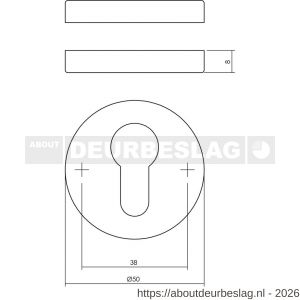 Intersteel 3156 cilinderrozetten verdekt diameter 50x8 mm nikkel mat - R26011348 - afbeelding 2
