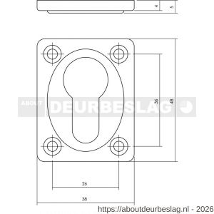 Intersteel 3183 cilinderrozet 47x37x5 mm nikkel mat - R26002418 - afbeelding 2