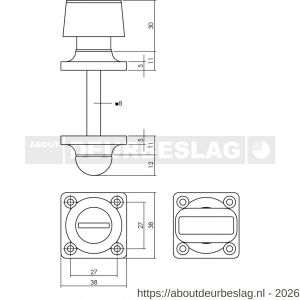 Intersteel Living 3183 WC-sluiting Basic 38x38x5 mm met stift 8x8 mm nikkel mat - R26007004 - afbeelding 2