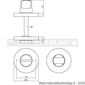 Intersteel 3186 WC-sluiting verdekt diameter 49x7 mm met stift 5x5 mm nikkel mat - R26002682 - afbeelding 2