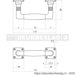 Intersteel Living 4261 handgreep Ton Basic 95x170 mm op vierkant rozet nikkel mat-ebbenhout - R26008128 - afbeelding 2