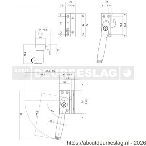 Intersteel Living 6616 SKG* afsluitbare raamsluiting links inclusief sluitplaat met kom Ton 222 nikkel mat-ebbenhout - R26003828 - afbeelding 2
