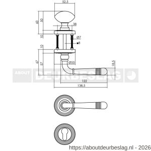 Intersteel 1725 knop-kruk garnituur rechts Helena op rozet verdekt met rillen diameter 55x10 mm met nokken en cilinderrozetten oud grijs - R26008146 - afbeelding 2
